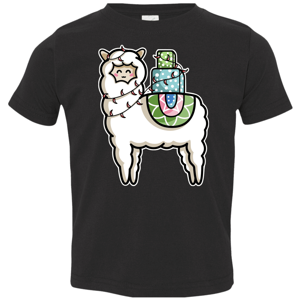 T-Shirts Black / 2T Kawaii Cute Llama Carrying Presents Toddler Premium T-Shirt