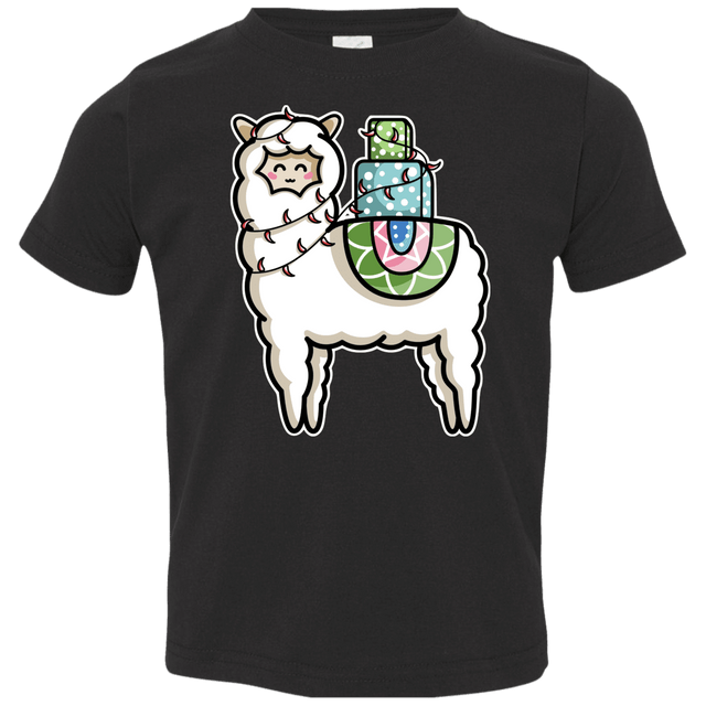 T-Shirts Black / 2T Kawaii Cute Llama Carrying Presents Toddler Premium T-Shirt