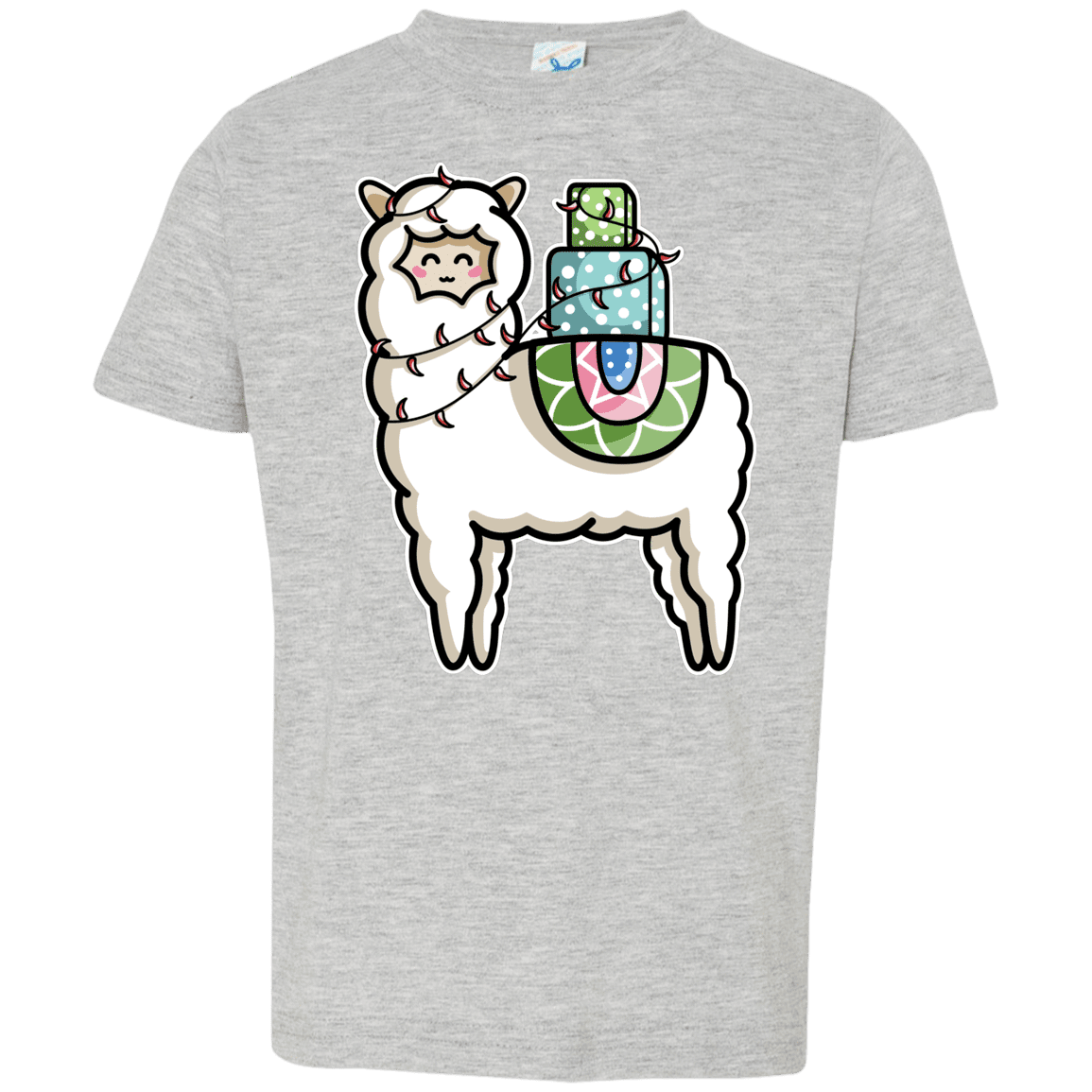 T-Shirts Heather Grey / 2T Kawaii Cute Llama Carrying Presents Toddler Premium T-Shirt