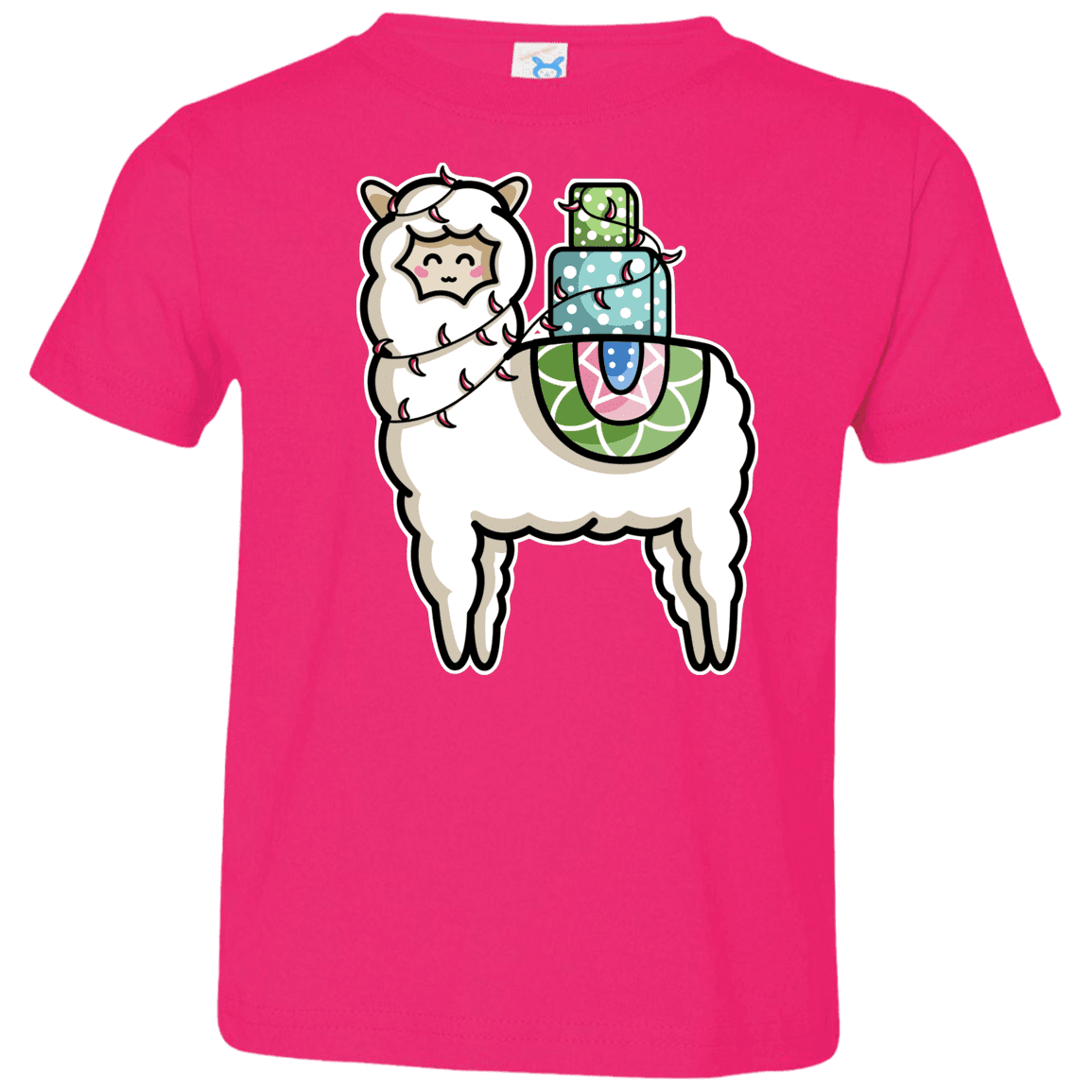 T-Shirts Hot Pink / 2T Kawaii Cute Llama Carrying Presents Toddler Premium T-Shirt