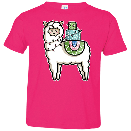 T-Shirts Hot Pink / 2T Kawaii Cute Llama Carrying Presents Toddler Premium T-Shirt
