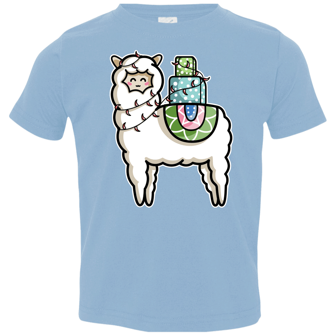 T-Shirts Light Blue / 2T Kawaii Cute Llama Carrying Presents Toddler Premium T-Shirt