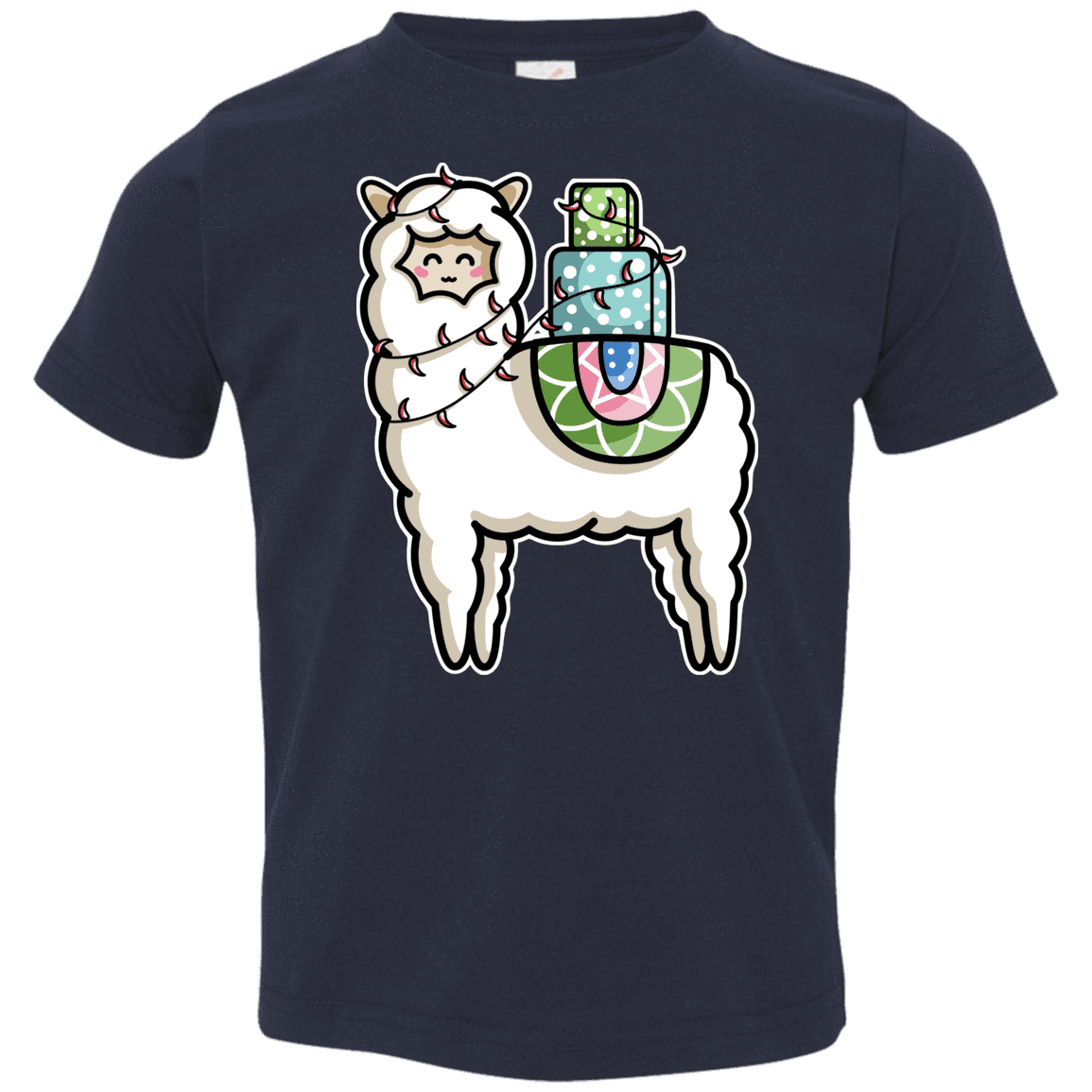 T-Shirts Navy / 2T Kawaii Cute Llama Carrying Presents Toddler Premium T-Shirt