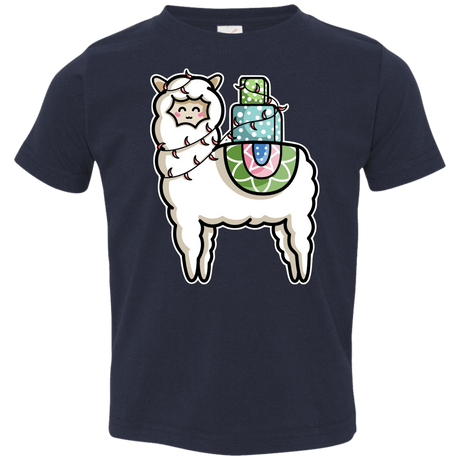 T-Shirts Navy / 2T Kawaii Cute Llama Carrying Presents Toddler Premium T-Shirt