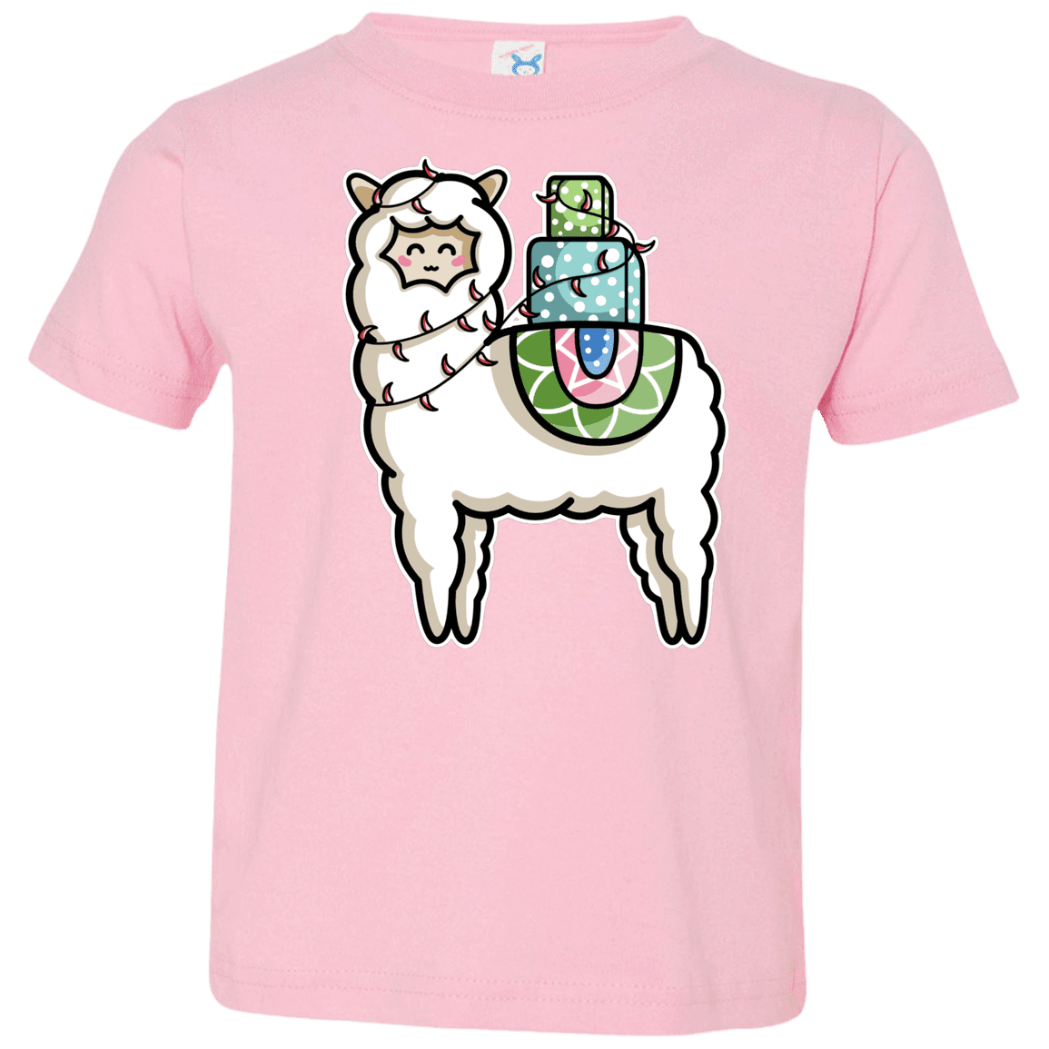 T-Shirts Pink / 2T Kawaii Cute Llama Carrying Presents Toddler Premium T-Shirt