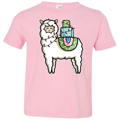 T-Shirts Pink / 2T Kawaii Cute Llama Carrying Presents Toddler Premium T-Shirt