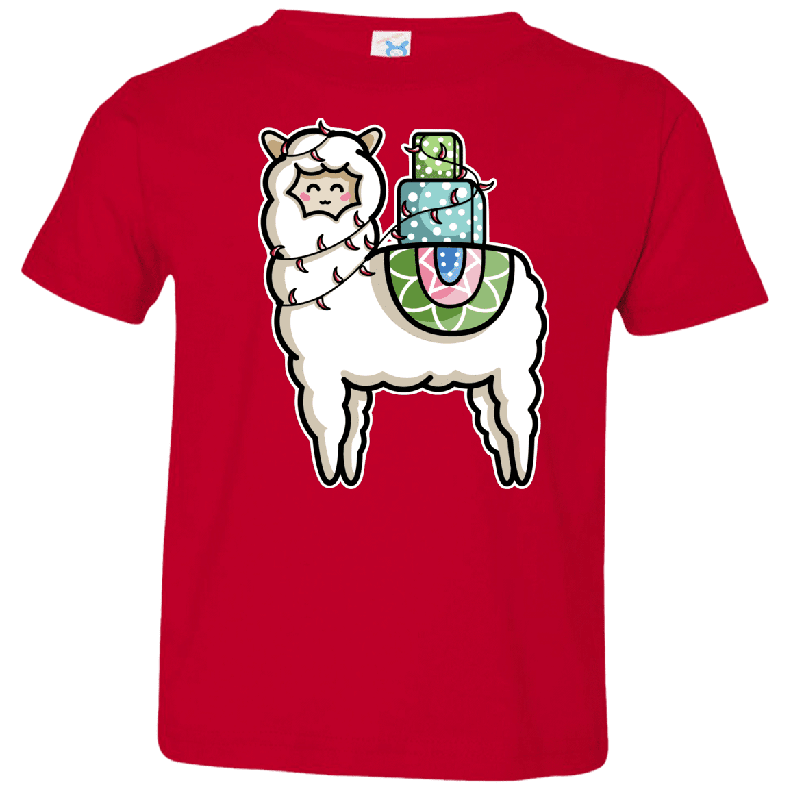 T-Shirts Red / 2T Kawaii Cute Llama Carrying Presents Toddler Premium T-Shirt