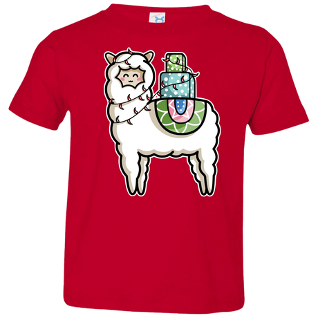T-Shirts Red / 2T Kawaii Cute Llama Carrying Presents Toddler Premium T-Shirt
