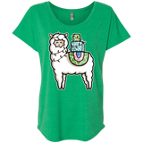 T-Shirts Envy / X-Small Kawaii Cute Llama Carrying Presents Triblend Dolman Sleeve
