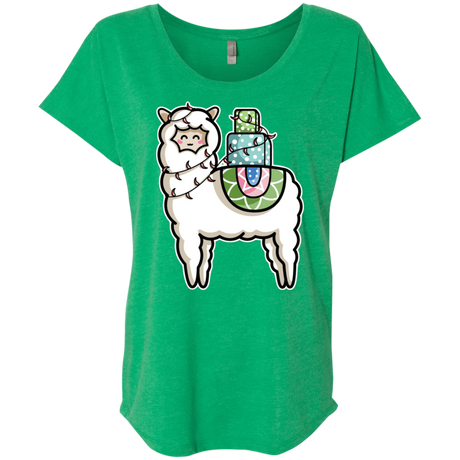 T-Shirts Envy / X-Small Kawaii Cute Llama Carrying Presents Triblend Dolman Sleeve