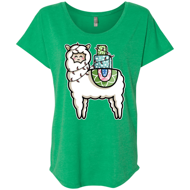 T-Shirts Envy / X-Small Kawaii Cute Llama Carrying Presents Triblend Dolman Sleeve
