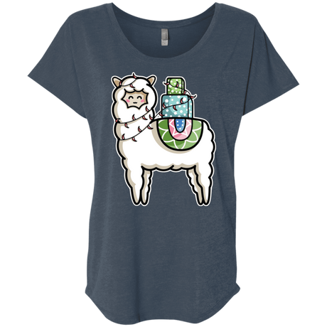 T-Shirts Indigo / X-Small Kawaii Cute Llama Carrying Presents Triblend Dolman Sleeve