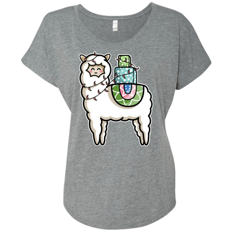 T-Shirts Premium Heather / X-Small Kawaii Cute Llama Carrying Presents Triblend Dolman Sleeve