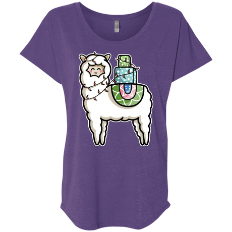 T-Shirts Purple Rush / X-Small Kawaii Cute Llama Carrying Presents Triblend Dolman Sleeve