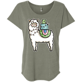 T-Shirts Venetian Grey / X-Small Kawaii Cute Llama Carrying Presents Triblend Dolman Sleeve