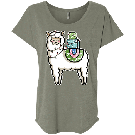 T-Shirts Venetian Grey / X-Small Kawaii Cute Llama Carrying Presents Triblend Dolman Sleeve