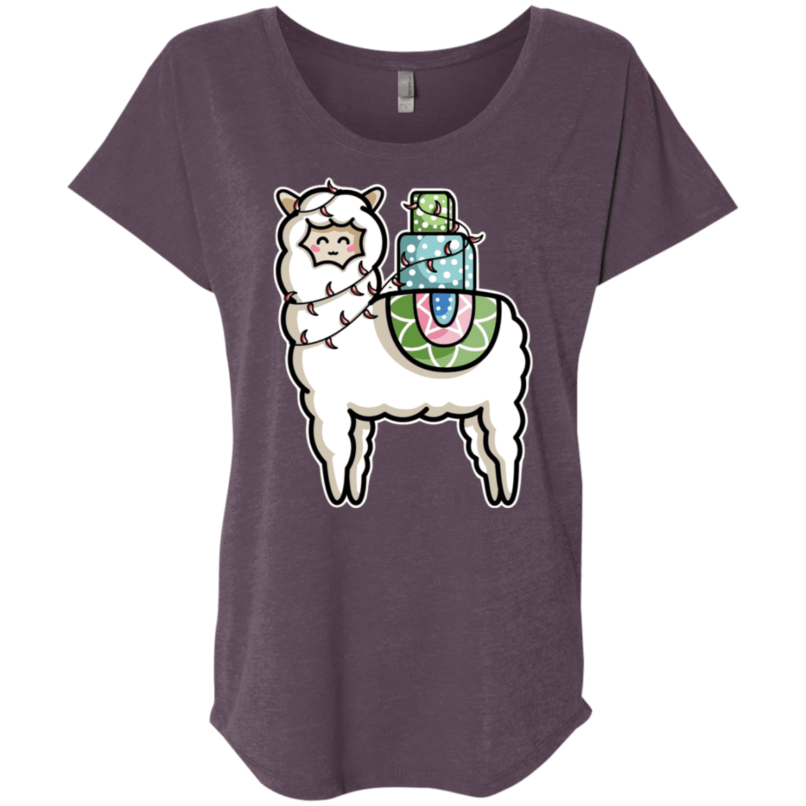 T-Shirts Vintage Purple / X-Small Kawaii Cute Llama Carrying Presents Triblend Dolman Sleeve