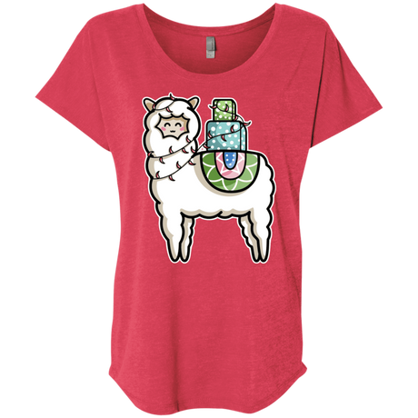 T-Shirts Vintage Red / X-Small Kawaii Cute Llama Carrying Presents Triblend Dolman Sleeve