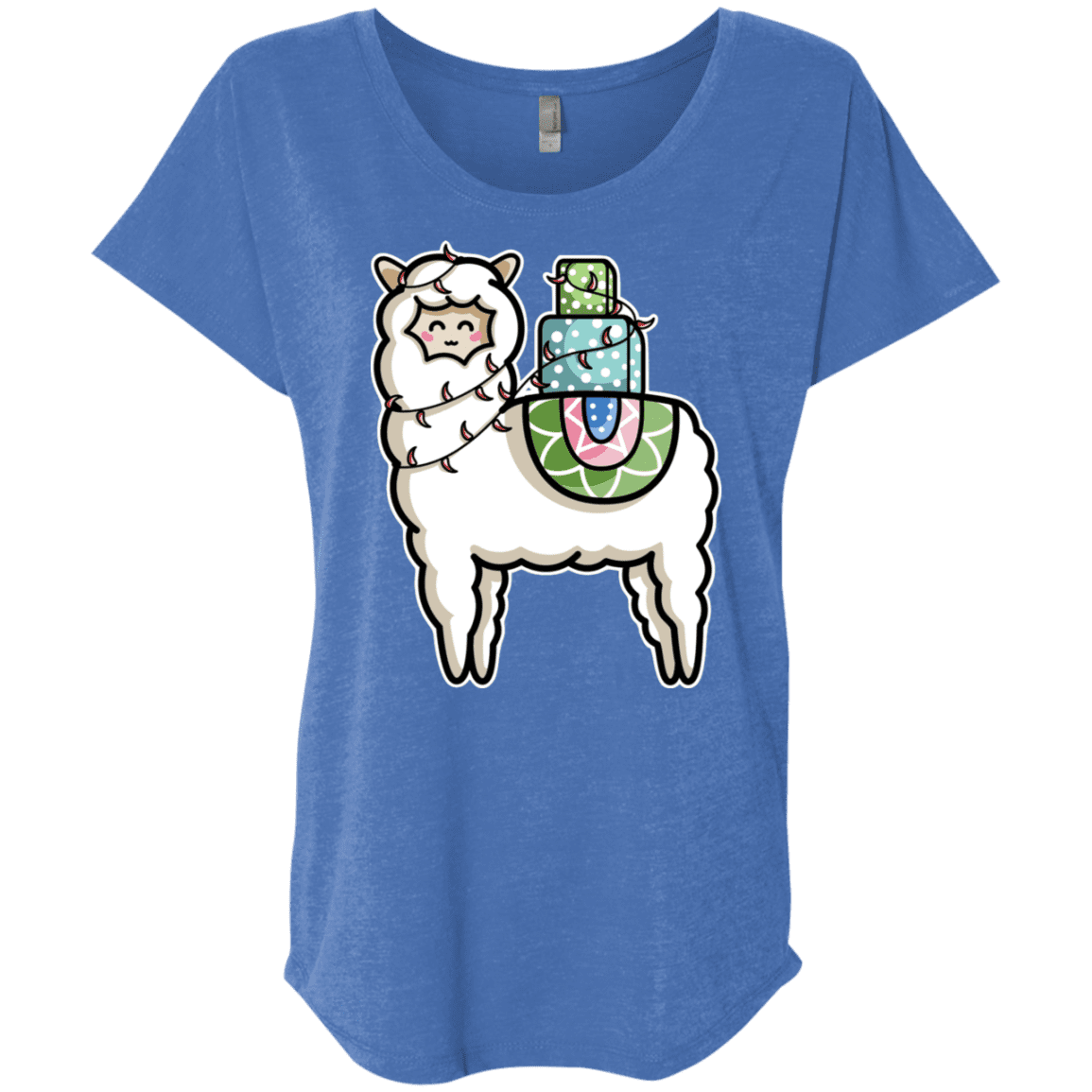 T-Shirts Vintage Royal / X-Small Kawaii Cute Llama Carrying Presents Triblend Dolman Sleeve
