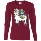 T-Shirts Cardinal / S Kawaii Cute Llama Carrying Presents Women's Long Sleeve T-Shirt