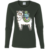 T-Shirts Forest / S Kawaii Cute Llama Carrying Presents Women's Long Sleeve T-Shirt