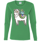 T-Shirts Irish Green / S Kawaii Cute Llama Carrying Presents Women's Long Sleeve T-Shirt