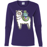 T-Shirts Purple / S Kawaii Cute Llama Carrying Presents Women's Long Sleeve T-Shirt