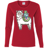 T-Shirts Red / S Kawaii Cute Llama Carrying Presents Women's Long Sleeve T-Shirt