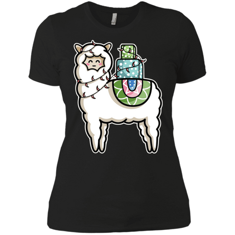T-Shirts Black / X-Small Kawaii Cute Llama Carrying Presents Women's Premium T-Shirt