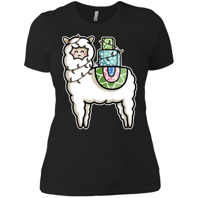 T-Shirts Black / X-Small Kawaii Cute Llama Carrying Presents Women's Premium T-Shirt