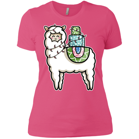 T-Shirts Hot Pink / X-Small Kawaii Cute Llama Carrying Presents Women's Premium T-Shirt