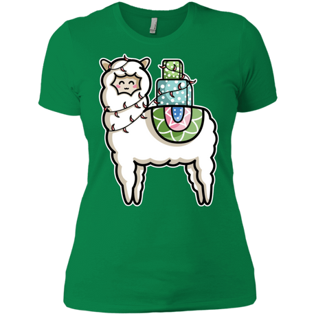 T-Shirts Kelly Green / X-Small Kawaii Cute Llama Carrying Presents Women's Premium T-Shirt