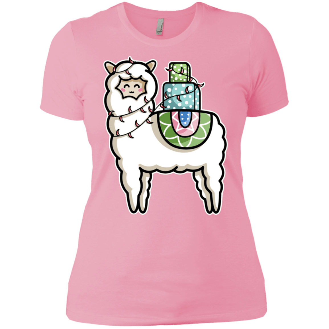 T-Shirts Light Pink / X-Small Kawaii Cute Llama Carrying Presents Women's Premium T-Shirt