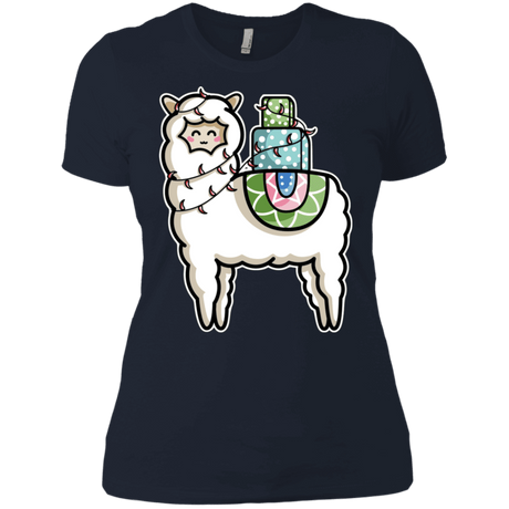 T-Shirts Midnight Navy / X-Small Kawaii Cute Llama Carrying Presents Women's Premium T-Shirt