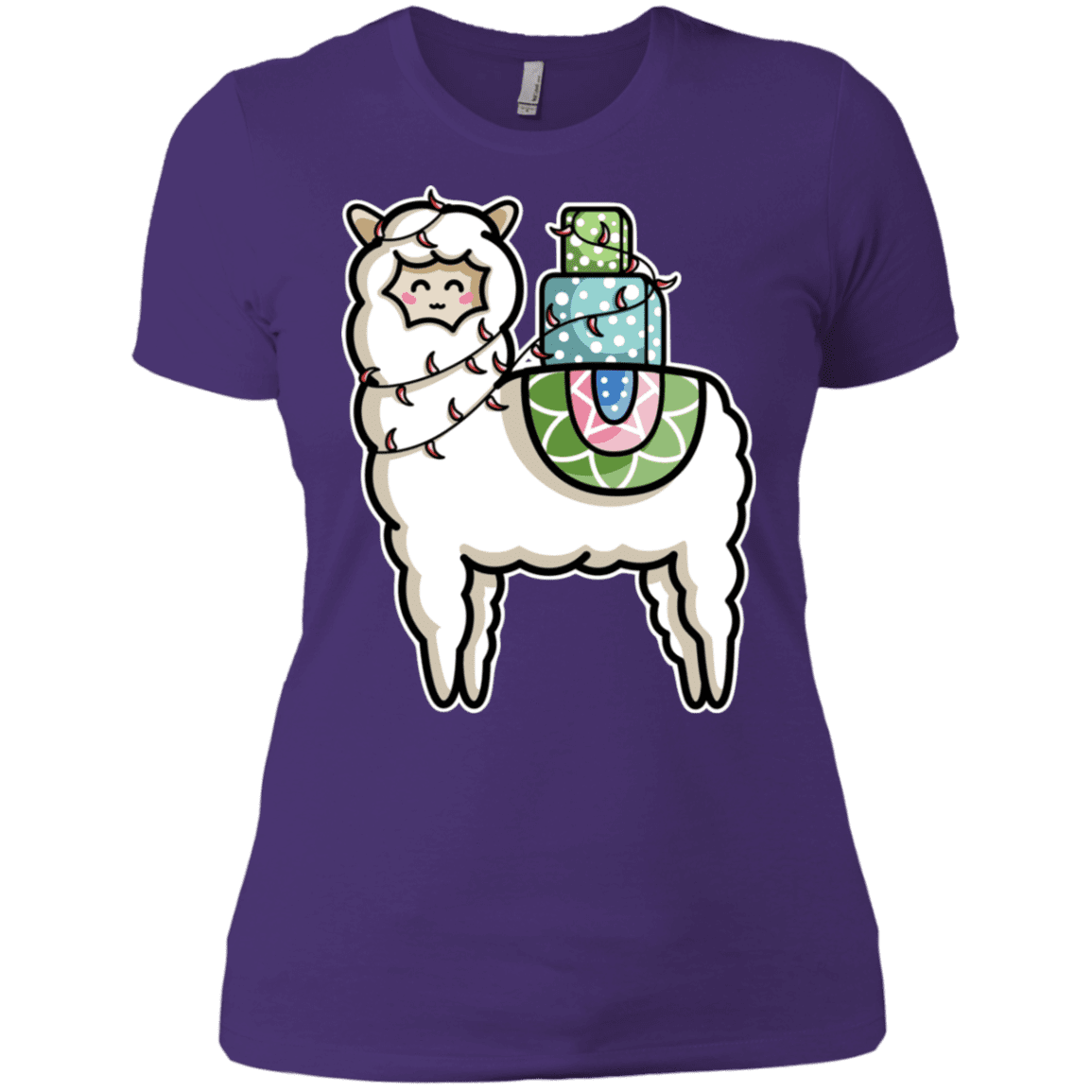T-Shirts Purple Rush/ / X-Small Kawaii Cute Llama Carrying Presents Women's Premium T-Shirt