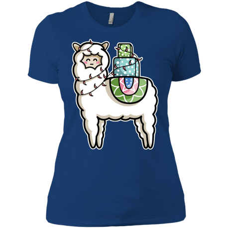 T-Shirts Royal / X-Small Kawaii Cute Llama Carrying Presents Women's Premium T-Shirt