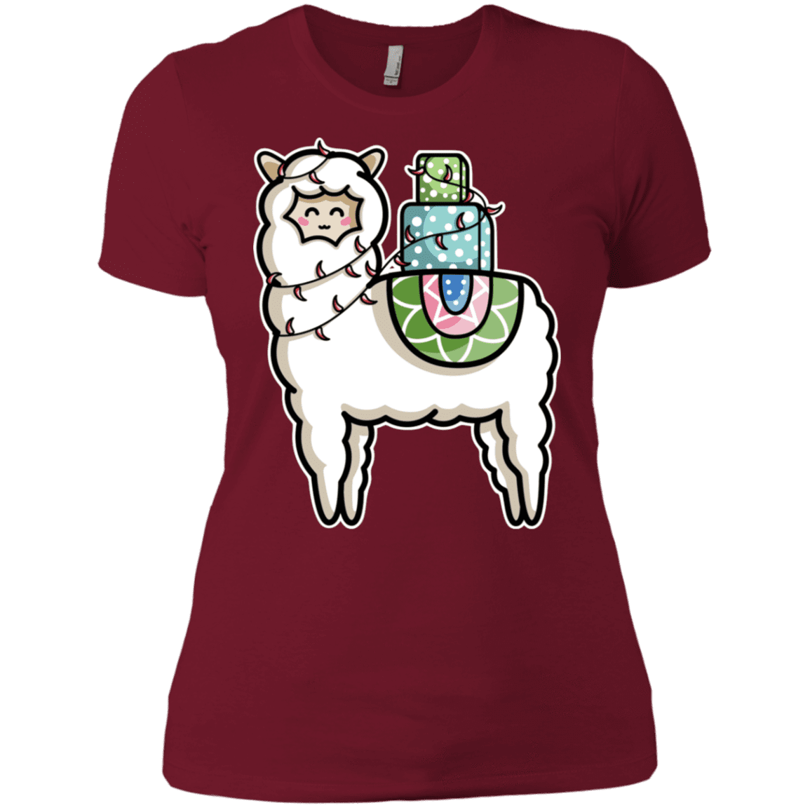 T-Shirts Scarlet / S Kawaii Cute Llama Carrying Presents Women's Premium T-Shirt
