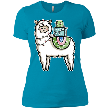 T-Shirts Turquoise / X-Small Kawaii Cute Llama Carrying Presents Women's Premium T-Shirt