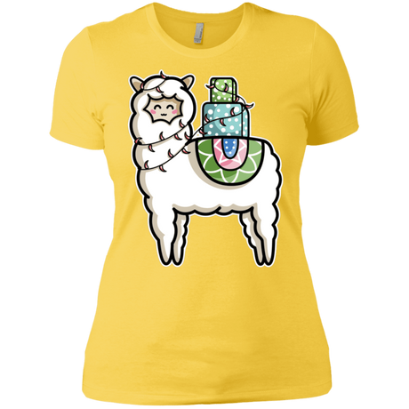 T-Shirts Vibrant Yellow / X-Small Kawaii Cute Llama Carrying Presents Women's Premium T-Shirt