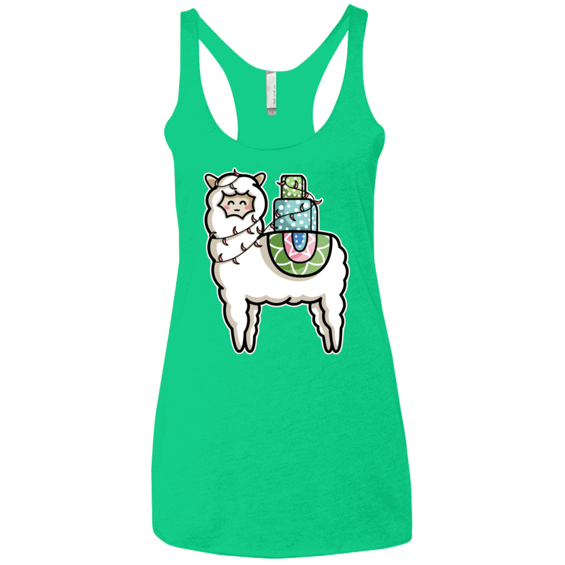 T-Shirts Envy / X-Small Kawaii Cute Llama Carrying Presents Women's Triblend Racerback Tank