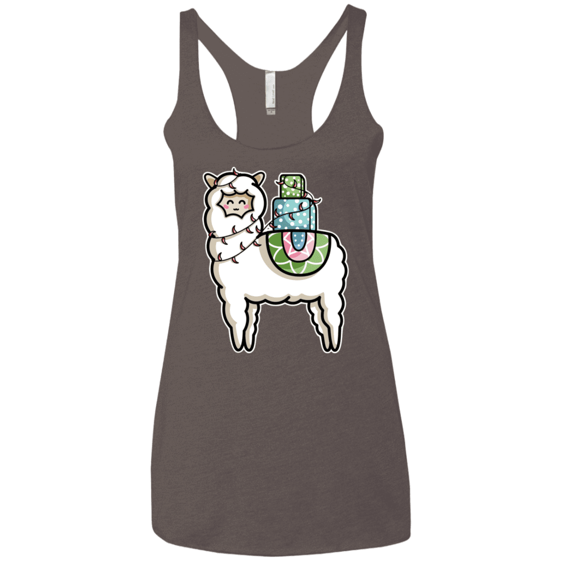 T-Shirts Macchiato / X-Small Kawaii Cute Llama Carrying Presents Women's Triblend Racerback Tank