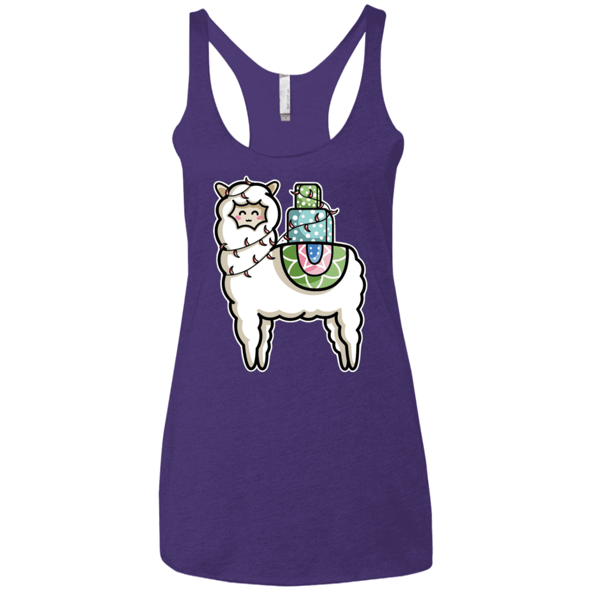 T-Shirts Purple Rush / X-Small Kawaii Cute Llama Carrying Presents Women's Triblend Racerback Tank