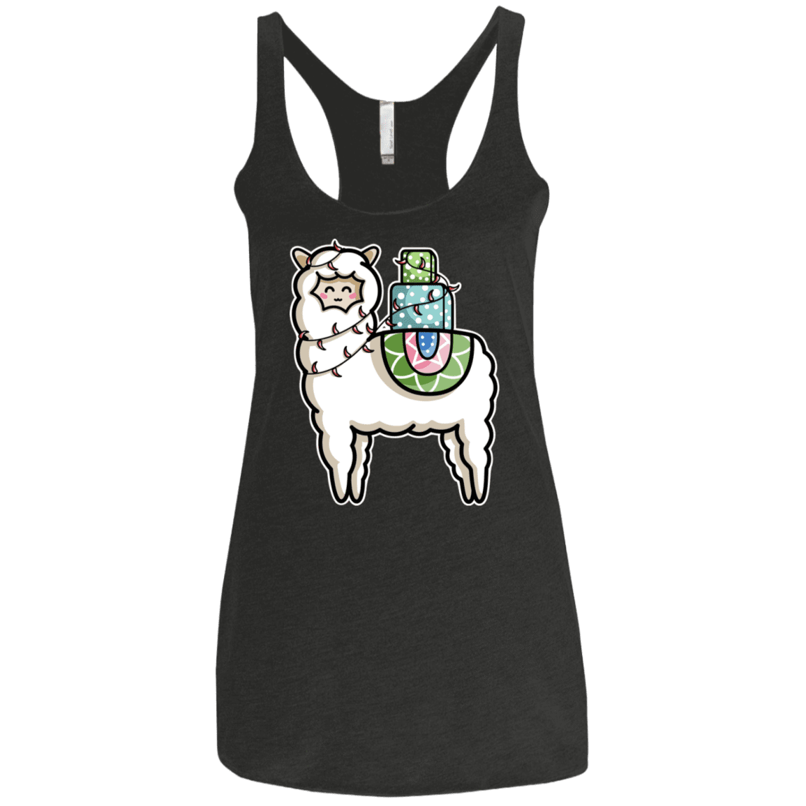 T-Shirts Vintage Black / X-Small Kawaii Cute Llama Carrying Presents Women's Triblend Racerback Tank