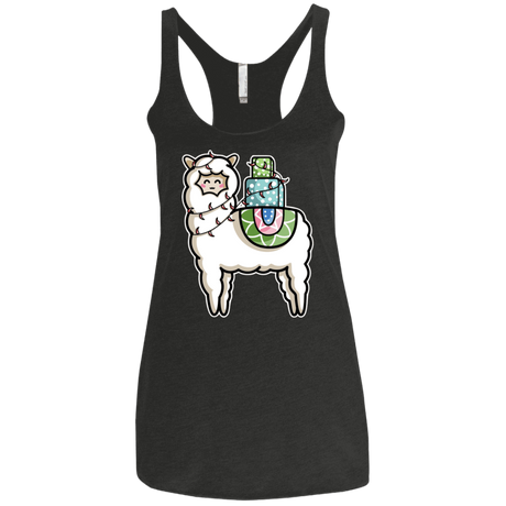 T-Shirts Vintage Black / X-Small Kawaii Cute Llama Carrying Presents Women's Triblend Racerback Tank