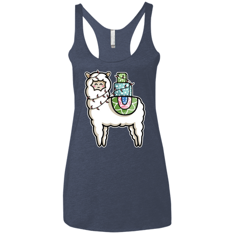 T-Shirts Vintage Navy / X-Small Kawaii Cute Llama Carrying Presents Women's Triblend Racerback Tank