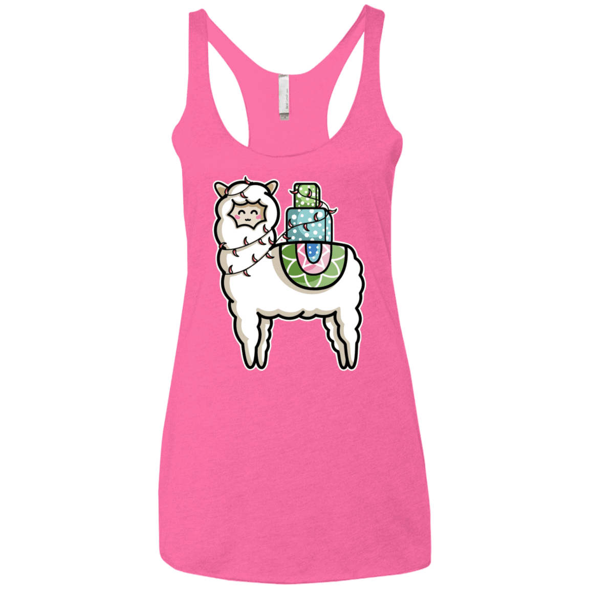 T-Shirts Vintage Pink / X-Small Kawaii Cute Llama Carrying Presents Women's Triblend Racerback Tank