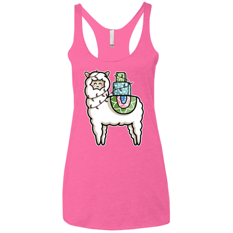 T-Shirts Vintage Pink / X-Small Kawaii Cute Llama Carrying Presents Women's Triblend Racerback Tank