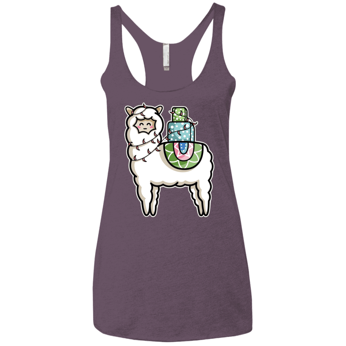 T-Shirts Vintage Purple / X-Small Kawaii Cute Llama Carrying Presents Women's Triblend Racerback Tank
