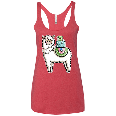 T-Shirts Vintage Red / X-Small Kawaii Cute Llama Carrying Presents Women's Triblend Racerback Tank