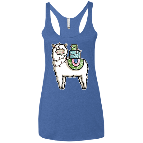 T-Shirts Vintage Royal / X-Small Kawaii Cute Llama Carrying Presents Women's Triblend Racerback Tank
